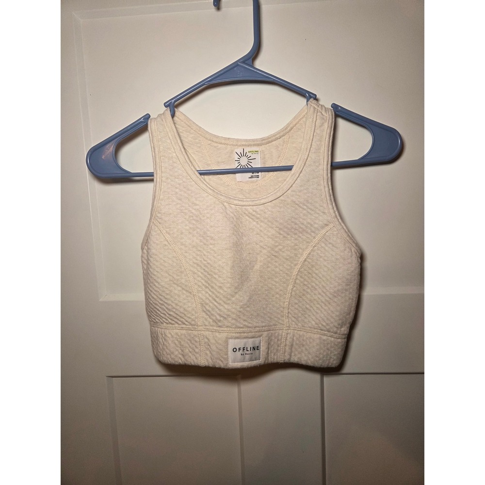 OFFLINE by Aerie Hugger Quilted Longline Sports Bra Cream XS Athletic Crop Top